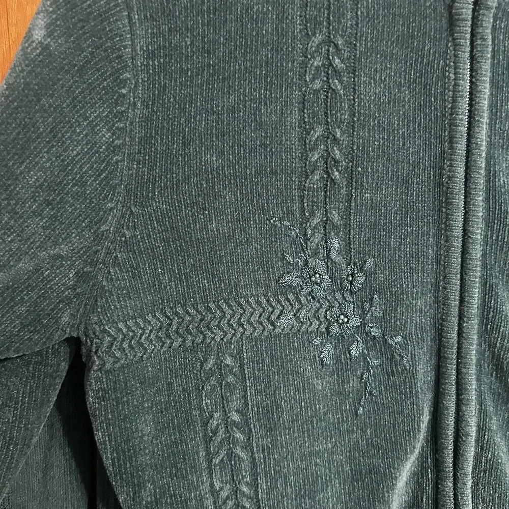 Jenny Vintage Sweater Womens L Green Floral Embroidered Cardigan‎ Cottagecore